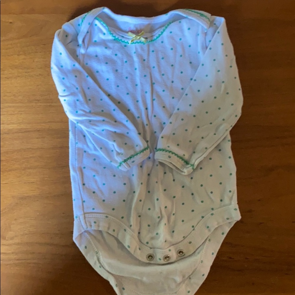 Baby Boden onesie white with teal polka dots